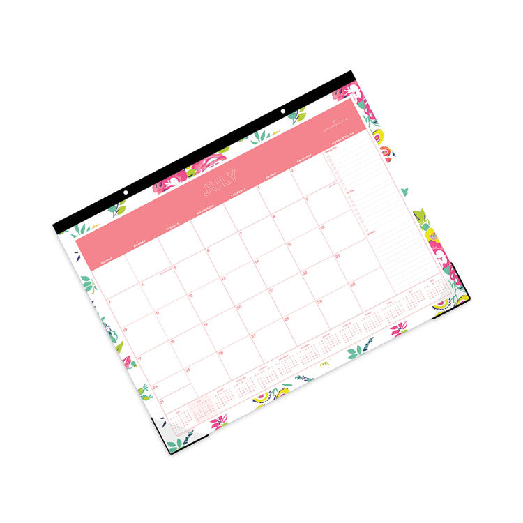 Day Designer Peyton Academic Desk Pad, Floral Artwork, 22 x 17, Black Binding, Clear Corners, 12-Month (July-June): 2025-2026