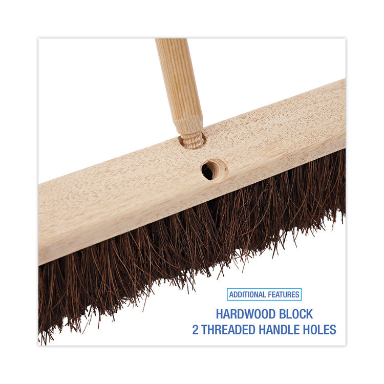 Floor Brush Head, 3.25" Natural Palmyra Fiber Bristles, 18" Brush