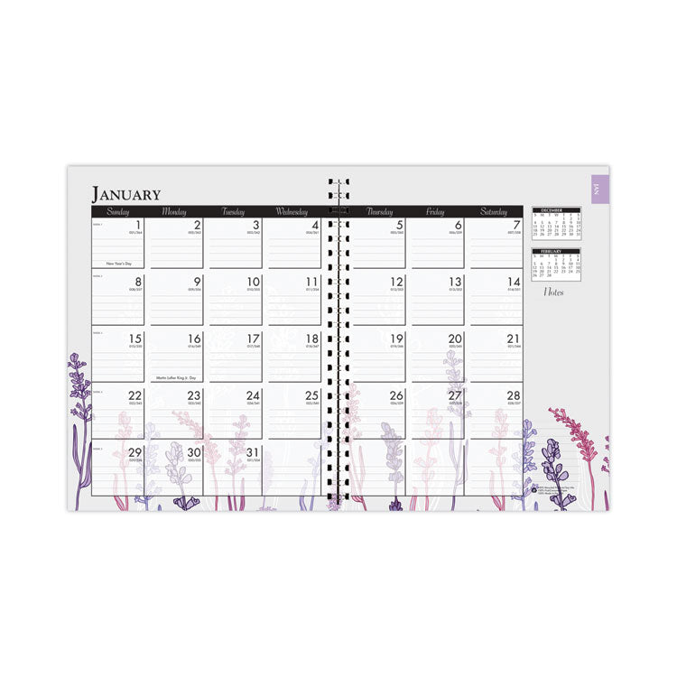 Recycled WildFlower Weekly/Monthly Planner, WildFlower Artwork, 11 x 8.5, Gray/White/Purple Cover, 12-Month (Jan-Dec): 2025