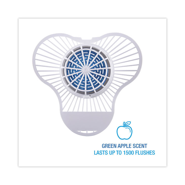 Urinal Screen with Non-Para Deodorizer Block, Green Apple Scent, 3.25 oz, Blue/White, 12/Box