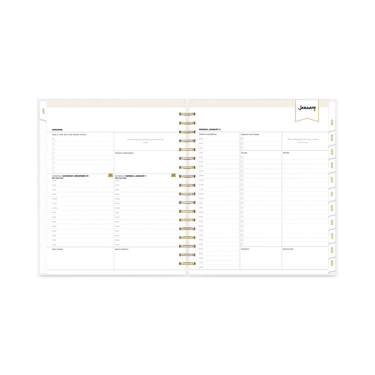 Day Designer Daily/Monthly Frosted Planner, Rugby Stripe Artwork, 10 x 8, Black/White Cover, 12-Month (July-June): 2025-2026