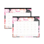 Joselyn Desk Pad, Rose Artwork, 22 x 17, White/Pink/Peach Sheets, Black Binding, Clear Corners, 12-Month (Jan to Dec): 2025
