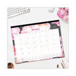 Joselyn Desk Pad, Rose Artwork, 22 x 17, White/Pink/Peach Sheets, Black Binding, Clear Corners, 12-Month (Jan to Dec): 2025