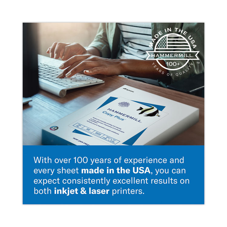 Copy Plus Print Paper, 92 Bright, 3-Hole, 20 lb Bond Weight, 8.5 x 11, White, 500/Ream