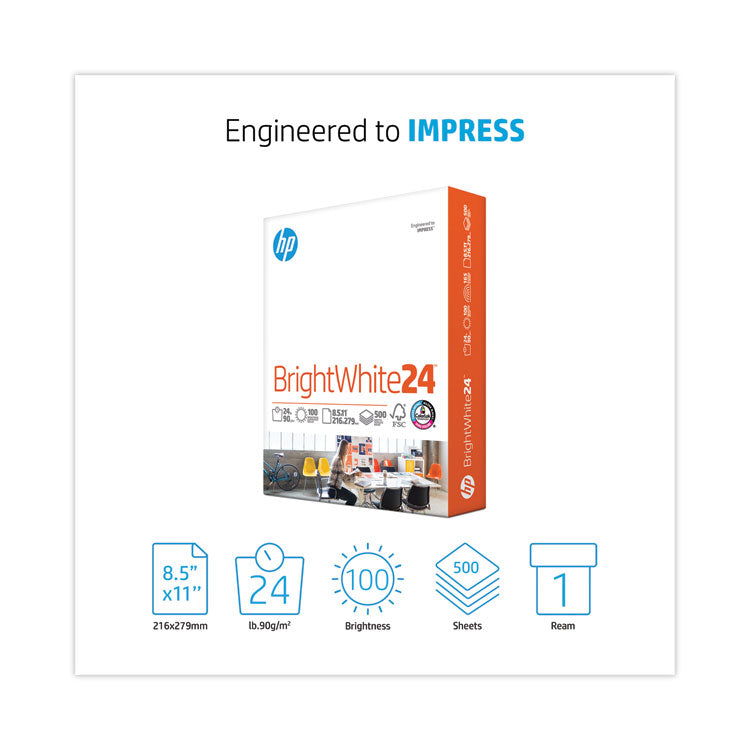 Brightwhite24 Paper, 100 Bright, 24 lb Bond Weight, 8.5 x 11, Bright White, 500/Ream