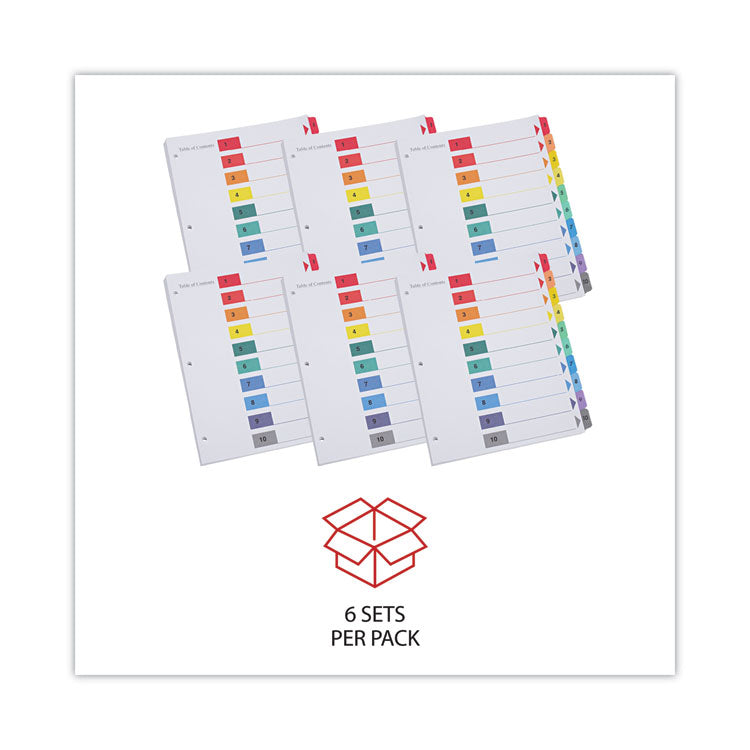 Deluxe Table Of Contents Dividers For Printers, 10-Tab, 1 To 10; Table Of Contents, 11 X 8.5, White, 6 Sets