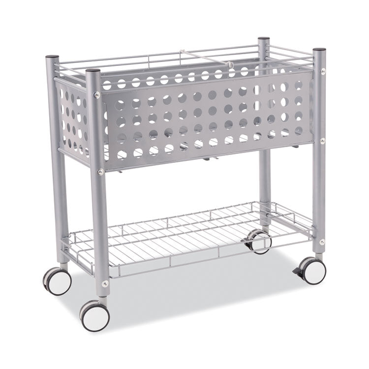 File Cart with Open Top, Metal, 1 Shelf, 2 Bins, 28.25" x 13.75" x 27.38", Matte Gray