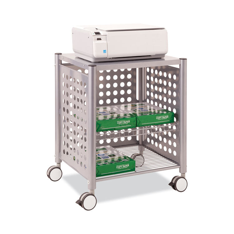 File Cart with Open Top, Metal, 1 Shelf, 2 Bins, 28.25" x 13.75" x 27.38", Matte Gray