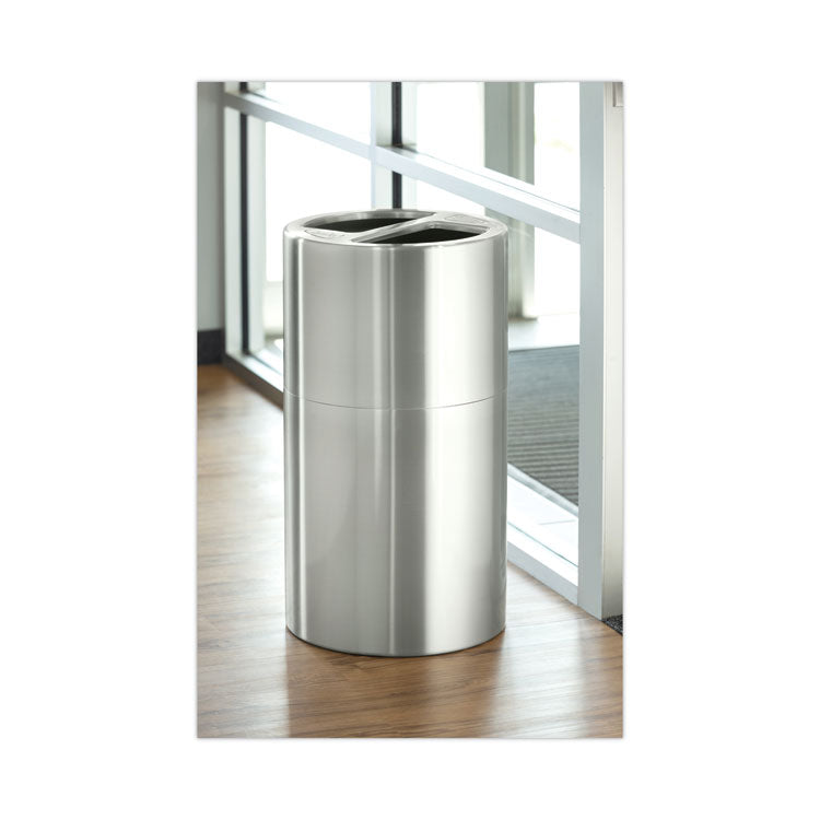 Dual Recycling Receptacle, 30 gal, Steel, Stainless Steel
