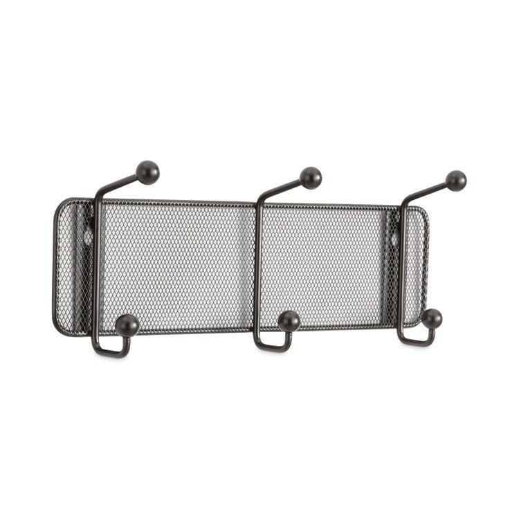 Onyx Mesh Wall Racks, 3 Hook, 14.75w x 3d x 5.5h, Black