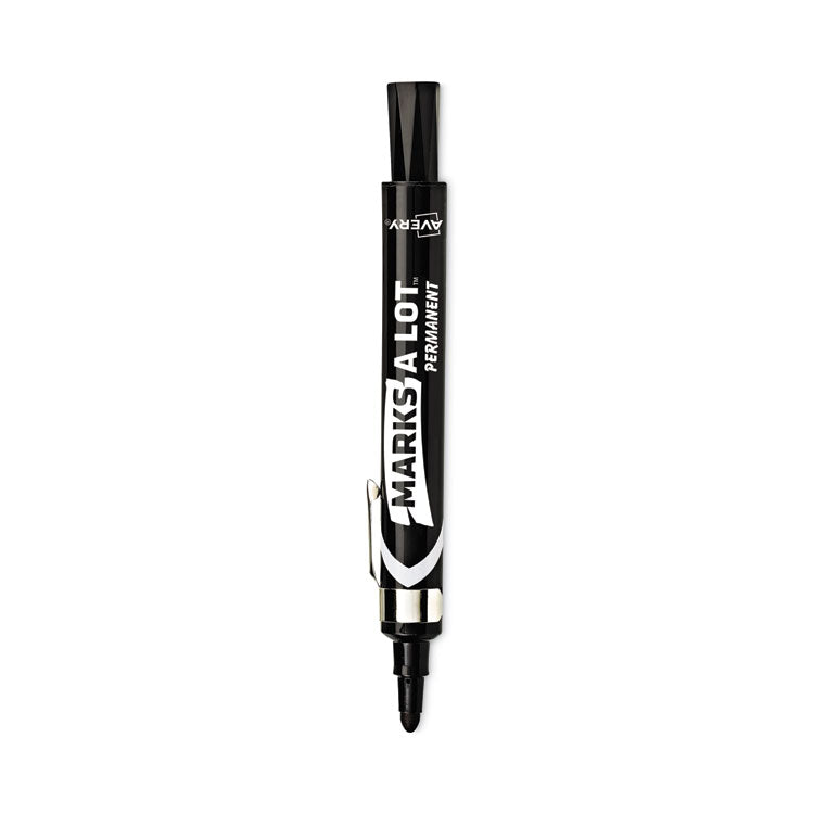 Marks A Lot Large Desk-Style Permanent Marker With Metal Pocket Clip, Broad Bullet Tip, Black, Dozen (24878)