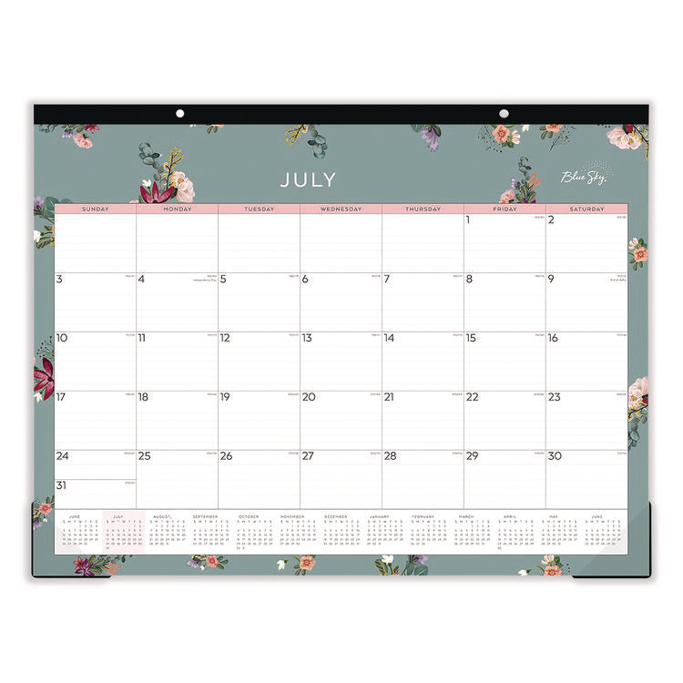Greta Academic Year Desk Pad Calendar, Floral Artwork, 22 x 17, White/Green/Pink Sheets, 12-Month: July 2025 to June 2026