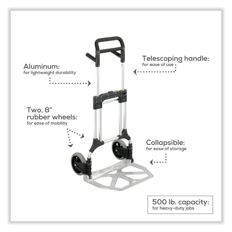 Stow-Away Heavy-Duty Hand Truck, 500 Lb Capacity, 23 X 24 X 50, Aluminum