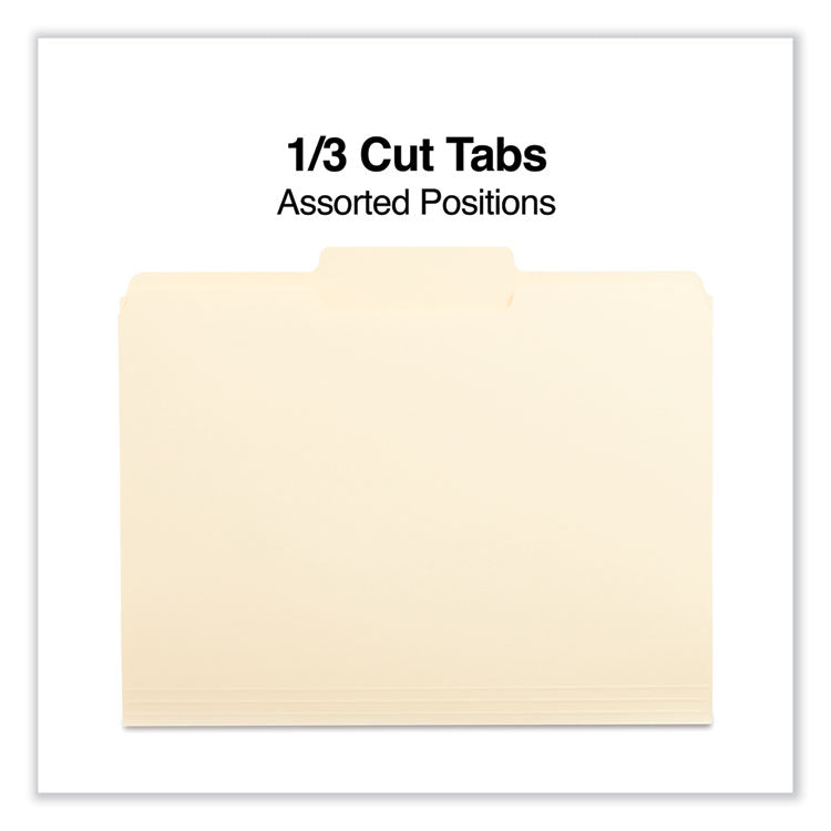 Top Tab File Folders, 1/3-Cut Tabs: Center Position, Letter Size, 0.75" Expansion, Manila, 100/Box