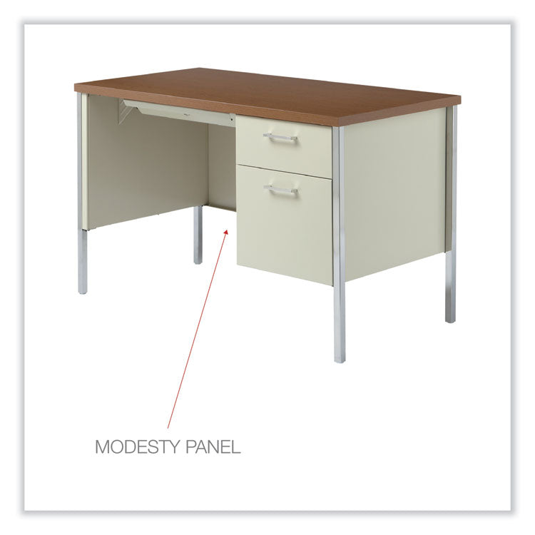 Single Pedestal Steel Desk, 45.25" x 24" x 29.5", Cherry/Putty, Chrome-Plated Legs