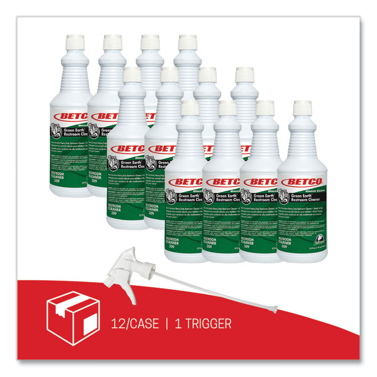 Green Earth RTU Restroom Cleaner, Fresh Mint Scent, 32 oz Bottle, 12/Carton