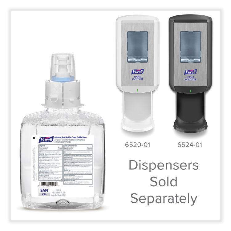 Advanced Hand Sanitizer Green Certified Foam Refill, For CS6 Dispensers, 1,200 mL, Fragrance-Free, 2/Carton