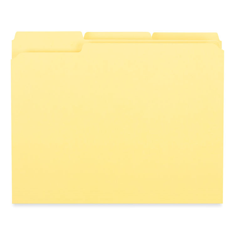 Reinforced Top-Tab File Folders, 1/3-Cut Tabs: Assorted, Letter Size, 1" Expansion, Yellow, 100/Box