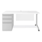 Alera Modern Teacher Series Pedestal Desk, Left-Side Pedestal: Box/Box/File, 60" x 24" x 28.75", White/Silver