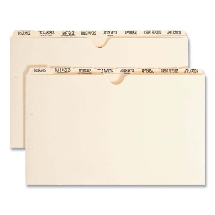 Replacement Pressboard Mortgage File Dividers, Punched for K-Style Fasteners, Legal Size, Manila, 8 Dividers/Set, 12 Sets/Box