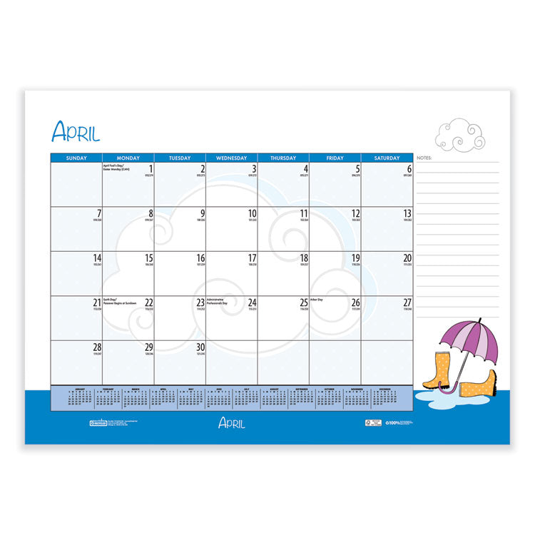 Recycled Desk Pad Calendar, Illustrated Seasons Artwork, 22 x 17, Black Binding/Corners,12-Month (Jan to Dec): 2025