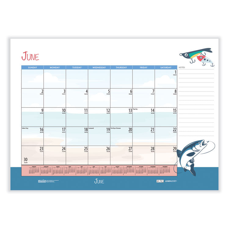 Recycled Desk Pad Calendar, Illustrated Seasons Artwork, 22 x 17, Black Binding/Corners,12-Month (Jan to Dec): 2025