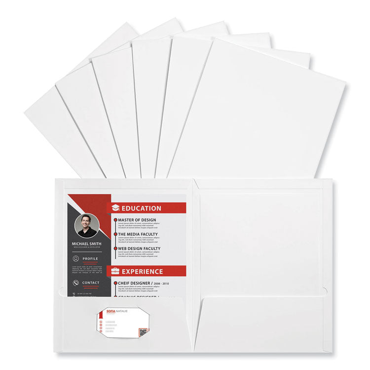 Laminated Two-Pocket Portfolios, Cardboard Paper, 100-Sheet Capacity, 11 X 8.5, White, 25/box