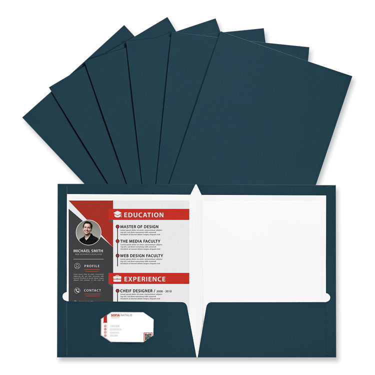 Laminated Two-Pocket Folder, Cardboard Paper, 100-Sheet Capacity, 11 X 8.5, Navy, 25/box