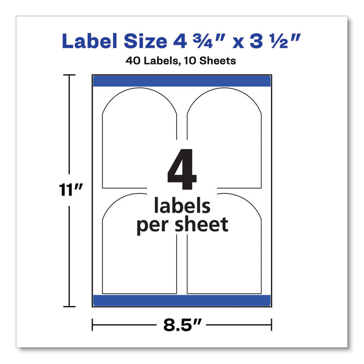 Textured Arched Print-To-The-Edge Labels, Laser Printers, 4.75 X 3.5, White, 4/sheet, 10 Sheets/pack