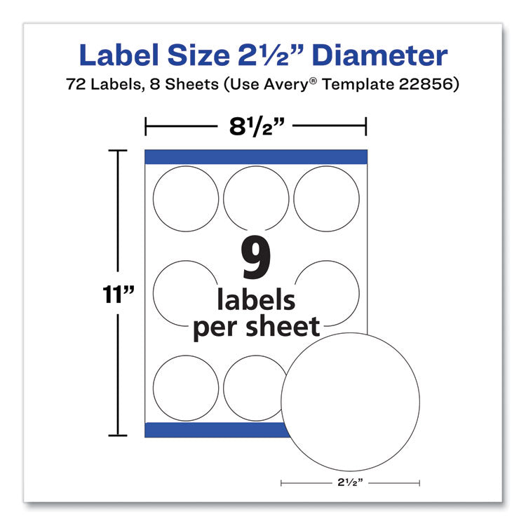 Durable White ID Labels w/ Sure Feed, 2.5" dia, White, 72/Pk