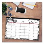 Analeis Academic Year Desk Pad Calendar, Floral Artwork, 17 x 11, White/Black/Coral Sheets, 12-Month (July-June): 2025-2026
