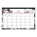 Analeis Academic Year Desk Pad Calendar, Floral Artwork, 17 x 11, White/Black/Coral Sheets, 12-Month (July-June): 2025-2026