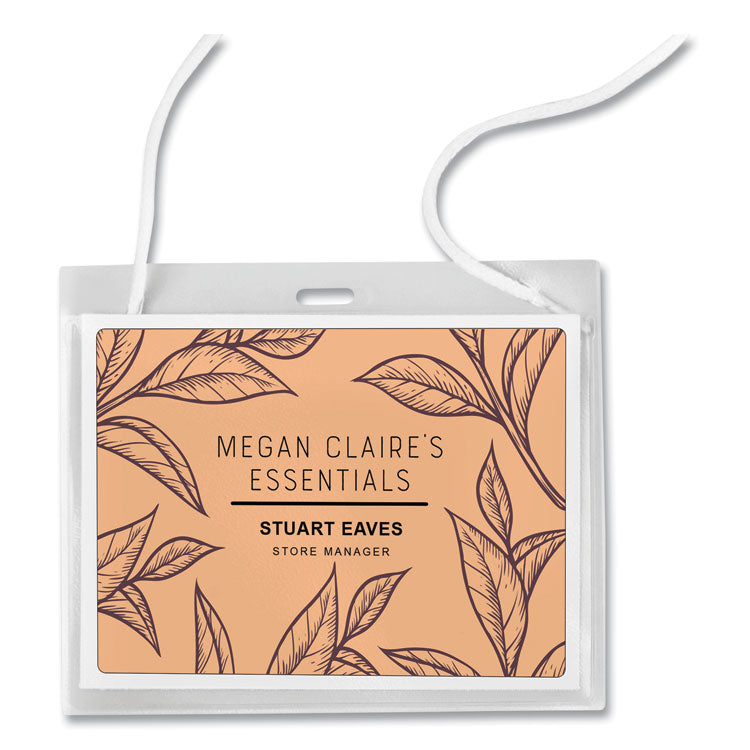 Necklace-Style Badge Holder W/laser/inkjet Insert, Top Load, 4 X 3, We, 100/box