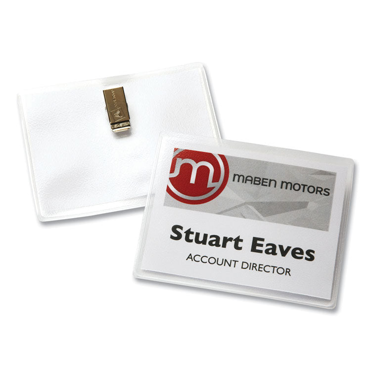 Clip-Style Name Badge Holder With Laser/inkjet Insert, Top Load, 4 X 3, White, 100/box