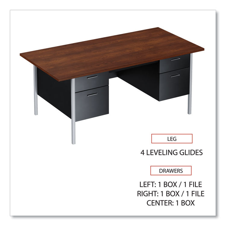 Double Pedestal Steel Desk, 72" x 36" x 29.5", Mocha/Black, Chrome-Plated Legs