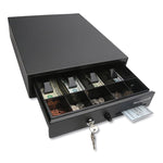 Space-Saving Steel Cash Drawer, 4 Bill, 5 Coin Slots, Key Lock, 17 X 13 X 4, Black