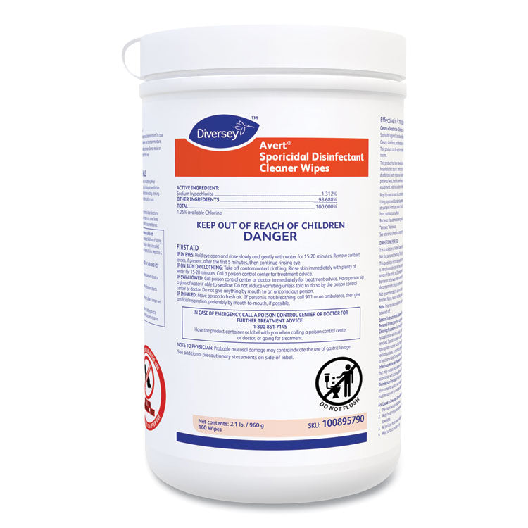 Avert Sporicidal Disinfectant Cleaner Wipes, 6 x 7, Chlorine Scent, 160/Canister, 12/Carton