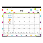 Teacher Dots Academic Desk Pad, 22 x 17, Black Binding, Clear Corners, 12-Month (July to June): 2025 to 2026