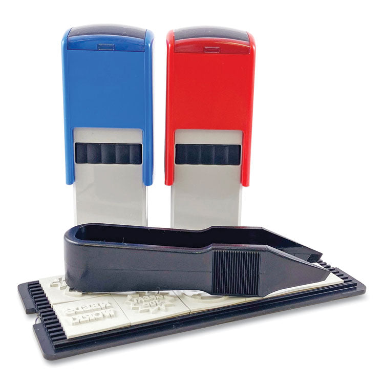 Printy 10-in-1 Self-Inking Teacher Stamp, Incudes 10 Dies, 0.63" Diameter, Blue/Red