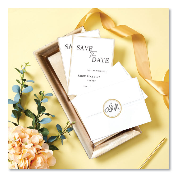 Round Labels, 2" dia, White with Gold Border, 12/Sheet, 10 Sheets/Pack