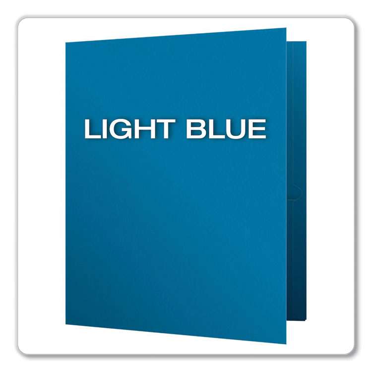 Twin-Pocket Folder, Embossed Leather Grain Paper, 0.5" Capacity, 11 X 8.5, Light Blue, 25/box