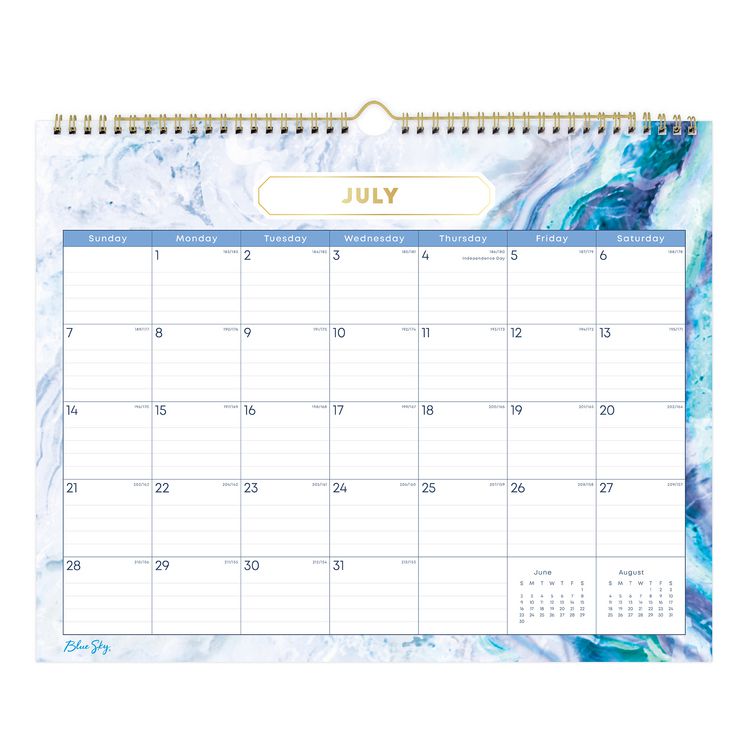 Gemma Academic Wall Calendar, Geode Artwork, 15" x 12", White/Blue Sheets, 12-Month (July to June): 2025 to 2026