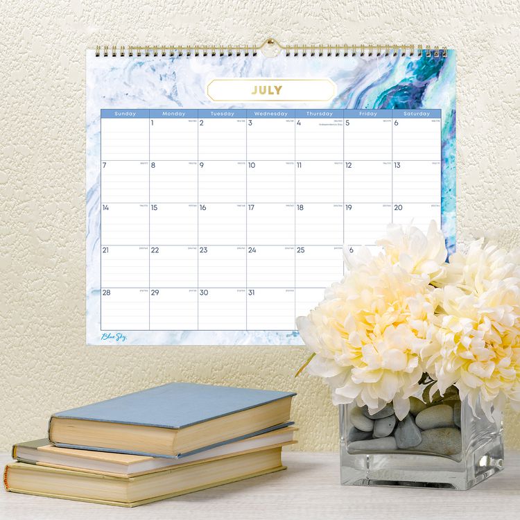 Gemma Academic Wall Calendar, Geode Artwork, 15" x 12", White/Blue Sheets, 12-Month (July to June): 2025 to 2026