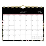 Neveah Monthly Wall Calendar, Floral Artwork, 11" x 8.75", White/Black/Pink Sheets, 12-Month (Jan to Dec): 2025