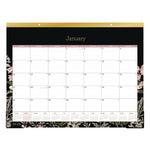 Neveah Monthly Desk Pad Calendar, Floral Artwork, 22" x 17", White/Black/Pink Sheets, Gold Headband, 12-Month (Jan-Dec): 2025