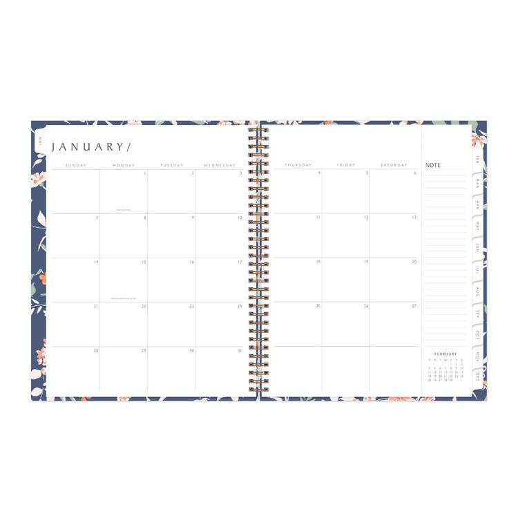 One Tree Planted Effie Weekly/Monthly Planner, Floral Artwork, 11" x 8.5", Blue/Peach/Green Cover, 12-Month (Jan-Dec): 2025