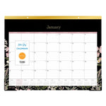 Neveah Monthly Desk Pad Calendar, Floral Artwork, 22" x 17", White/Black/Pink Sheets, Gold Headband, 12-Month (Jan-Dec): 2025