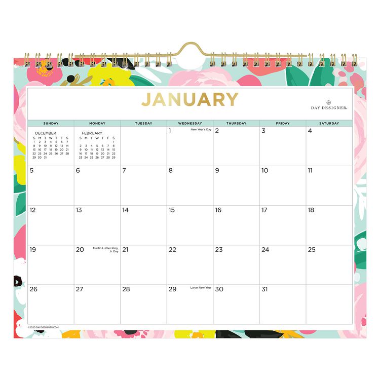 Day Designer Secret Garden Mint Monthly Wall Calendar, Floral Artwork, 11 x 8.75, Multicolor Sheets, 12-Month (Jan-Dec): 2025