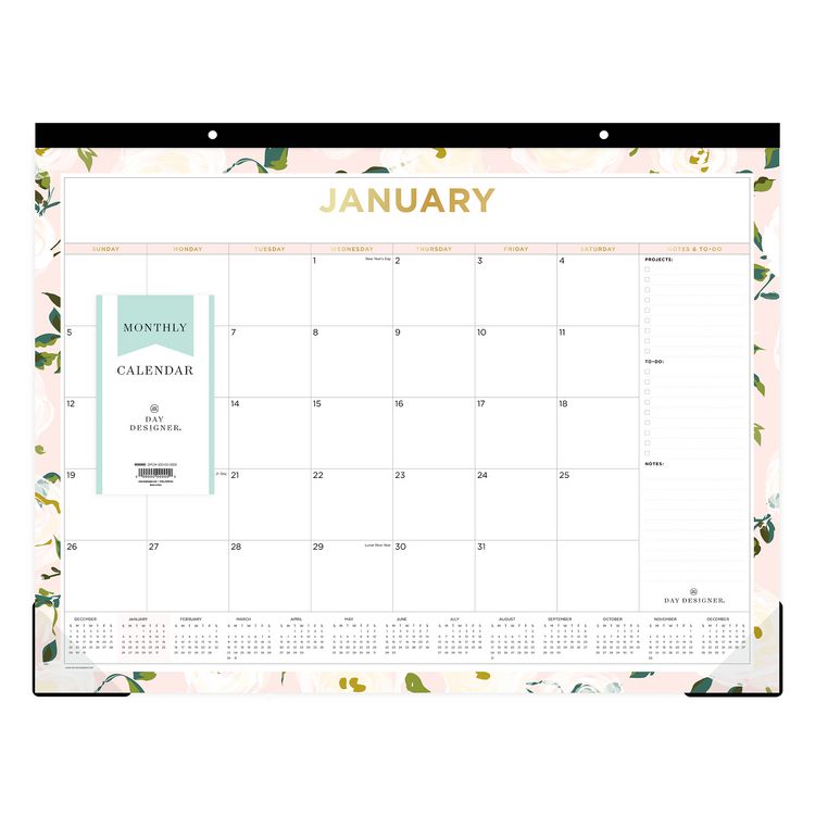Day Designer Coming Up Roses Monthly Desk Pad Calendar, Floral Artwork, 22 x 17, Cream/Blush Sheets, 12-Month (Jan-Dec): 2025