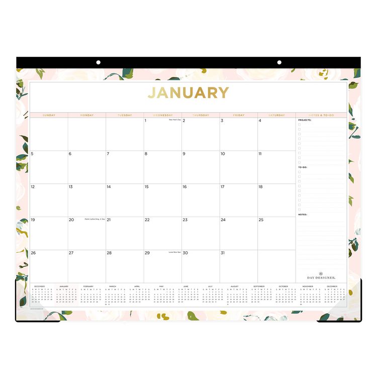 Day Designer Coming Up Roses Monthly Desk Pad Calendar, Floral Artwork, 22 x 17, Cream/Blush Sheets, 12-Month (Jan-Dec): 2025